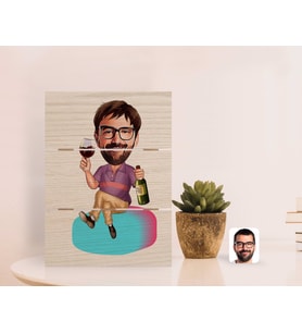 BK Gift Kişiye Özel Erkek Karikatürlü Otantik Masaüstü Ahşap Palet Çerçeve-2 (Beyaz)