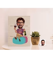 BK Gift Kişiye Özel Erkek Karikatürlü Otantik Masaüstü Ahşap Palet Çerçeve-2 (Beyaz)