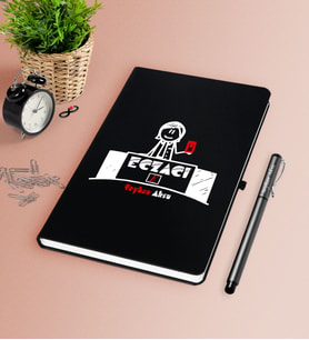 BK Gift Kişiye Özel Eczacı Siyah Defter Kalem Seti-5