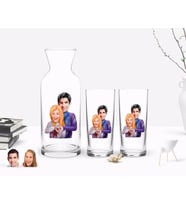 BK Gift Kişiye Özel Renkli Baskılı Sevgililer Karikatürlü İkili Rakı Bardağı ve Karaf Hediye Seti-89 (Model 1)