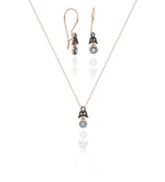 Elmas Montörlü Roz Gümüş Küpe ve Kolye Ucu SET-380 (Rose)