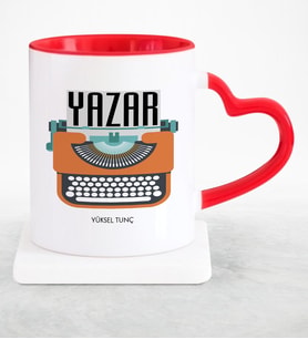 BK Gift Kişiye Özel Mesleki Yazar Kırmızı Kalpli Kupa Bardak  2