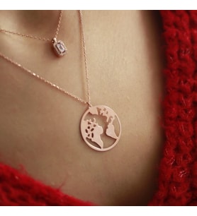Dünya Şekilli Gümüş Kolye Özel Gün Hediyesi (Rose)