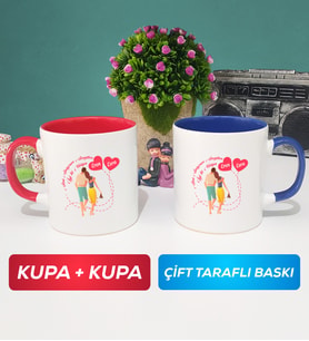 İkili Sevgiliye Sevgililer Günü Hediyesi 1 Kupa Bardak Kırmızı Lacivert