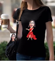 BK Gift Kişiye Özel Bayan Manken Karikatürlü Siyah T-Shirt