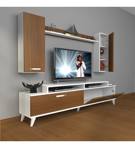 Decoraktiv Ekoflex 7 Slm Retro Tv Ünitesi Tv Sehpası (Beyaz - Ceviz)