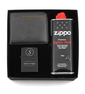 Kişiye Özel Cüzdan & Zippo Tarzı Benzinli Çakmak & Zippo Benzin Hediye Seti