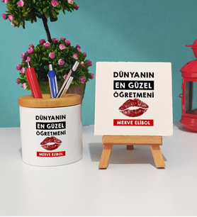 Dünyanın En Güzel Öğretmeni Kalemlik ve Dekoratif Taş Baskı Seti