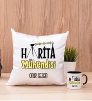 Harita Mühendisi Kare Yastık ve Siyah Kupa Bardak