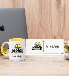 Jeoloji Mühendisi Sarı Kupa Bardak Ve Masa İsimliği Hediye Seti