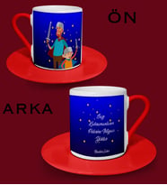 BK Gift Kişiye Özel Babalar Günü Temalı Kırmızı Türk Kahvesi Fincanı 27557
