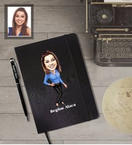 Kişiye Özel Öğretmen KarikatürlüSiyah Defter Kalem Hediye Seti  Bayan-11