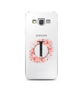 Pembe Çiçekli Harf Tasarım Süper Şeffaf Silikon Telefon Kılıfı Samsung A3 (2015)