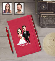 Kişiye Özel Gelin Damat Karikatürlü Kırmızı Defter Kalem Hediye Seti   Mod-8