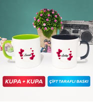 İkili İsme Özel Sevgililer Günü Hediyesi Kupa Bardak Yeşil Siyah