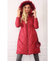 Z6646 Dewberryn Kürklü Ponponlu Bayan Kaban-Bordo