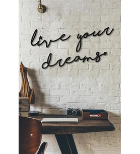 CajuArt Dekoratif Live Your Dreams Ahşap Duvar Tablo Modern Yazı (Siyah)