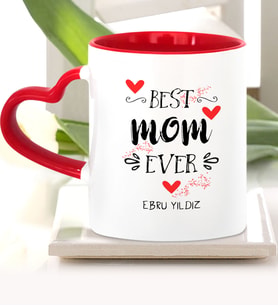 BK Gift Kişiye Özel En İyi Anne Kırmızı Kalpli Kupa Bardak  5