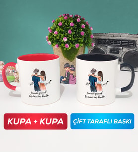 İkili Sevgiliye Hediye Bir Ömür Sevgililer Günü Hediyesi Kupa Bardak Kırmızı Siyah