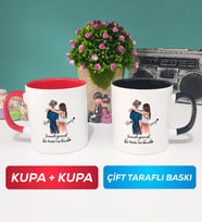 İkili Sevgiliye Hediye Bir Ömür Sevgililer Günü Hediyesi Kupa Bardak Kırmızı Siyah