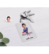 BK Gift Kişiye Özel Süper Baba Karikatürlü Şeffaf Pleksi Anahtarlık-1 (Beyaz)