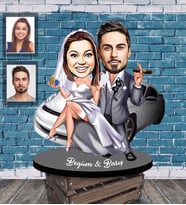 Kişiye Özel Gelin Damat  Karikatürlü Ahşap Biblo  Mod-2