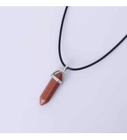 Kuvars Kristal Kolye Goldstone Altıgen Sütun Siyah Suni Deri Kordon 