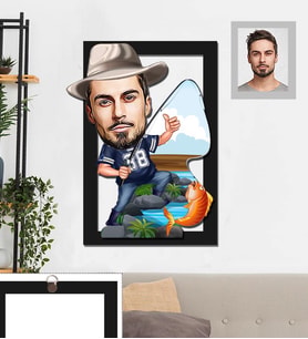 Kişiye Özel Balıkçı Karikatürlü 3D Ahşap Tablo 30x47 Bay-4