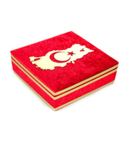 Türk Bayraklı Kadife Kuran Seti Kırmızı