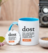 Dost Kelime Anlamı Mavi Kupa Bardak Ve Anahtarlık Set