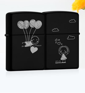 BK Gift Kişiye Özel İkili Sevgililer Günü Temalı Benzinli Siyah Metal Çakmak  9