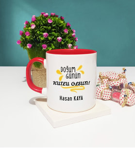 Doğum Günün Kutlu Olsun Tasarımlı Doğum Günü Hediyesi Kupa Bardak Kırmızı