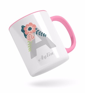 BK Gift Kişiye Özel Harf ve İsim Tasarımlı Pembe Kupa Bardak-3