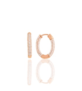 Söğütlü Silver Gümüş rose zirkon taşlı trend oval küpe