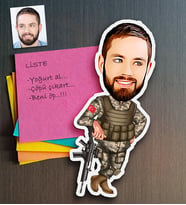 BK Gift Kişiye Özel Asker Karikatürlü Ahşap Magnet-2 (Çok Renkli)