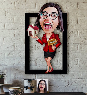 BK Gift Kişiye Özel Bayan Emlakçı Karikatürlü 3D Ahşap Tablo-2