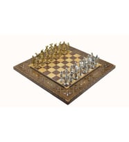 Gifthome Metal Satranç Takım Battal İspanyol Parlak Taş Düz Sedefli Satranç Tahtası