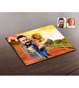 BK Gift Kişiye Özel Baba Oğul Karikatürlü Ahşap Puzzle-1
