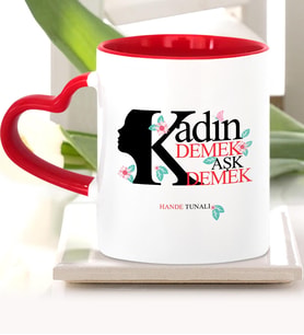 BK Gift Kişiye Özel Kadınlar Günü Kırmızı Kalpli Kupa Bardak  1
