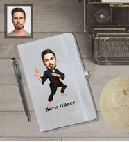 Kişiye Özel Sporcu Karikatürlü Gri Defter Kalem Hediye Seti  Bay-11