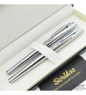 Scrikss 39 Parlak Krom Dolma Kalem + Roller Kalem Seti  Scrikss Oscar  İsme Özel Kalem  Hediye Kalem