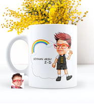 BK Gift Kişiye Özel Erkek Öğrenci Karikatürlü Beyaz Kupa Bardak - 2