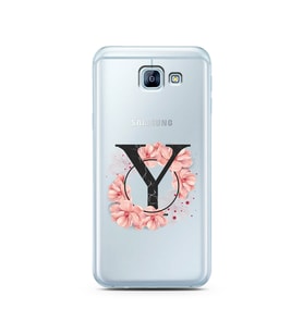 Pembe Çiçekli Harf Tasarım Süper Şeffaf Silikon Telefon Kılıfı Samsung A8 (2016)
