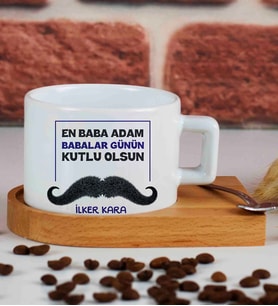 En Baba Adam Babalar Günü Kaşıklı Ahşap Tepsili Fincan