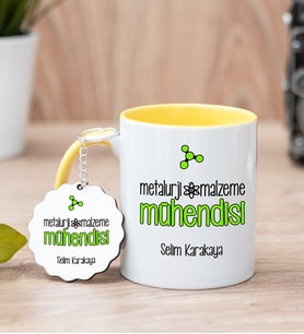 Metalurji Ve Malzeme Mühendisi Sarı Kupa Bardak Ve Anahtarlık Set