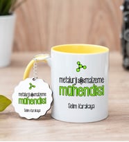 Metalurji Ve Malzeme Mühendisi Sarı Kupa Bardak Ve Anahtarlık Set