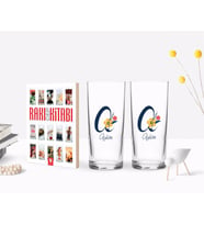 BK Gift Kişiye Özel Renkli Baskılı Harf ve İsim Tasarımlı İkili Rakı Bardağı ve Rakı Cep Kitabı Hediye Seti-2 (Model 1)
