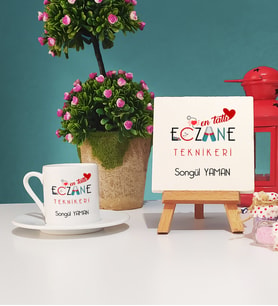 Mesajlı Eczane Teknikeri Türk Kahvesi Fincanı ve Dekoratif Taş Baskı Hediye Seti