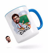 BK Gift Kişiye Özel Erkek Öğretmen Karikatürlü Mavi Kupa Bardak-1