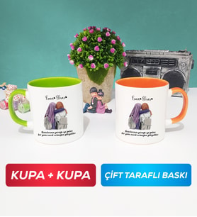 İkili Arkadaşa Hediye Yan Yana Kupa Bardak Yeşil Turuncu